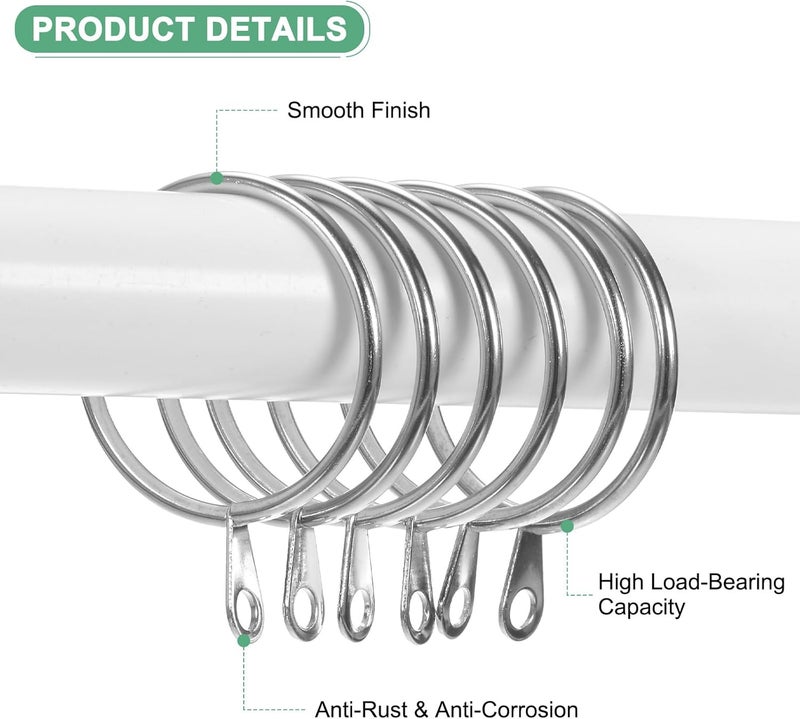 M METERXITY 40-Pack Silver Curtain Rings with Eyelet, Rustproof Metal Rings for Curtain Rods, 2 Inch Interior Diameter Drapery Rings for Curtain Rods for Hanging Drapes/Hats/Towels - Image 2